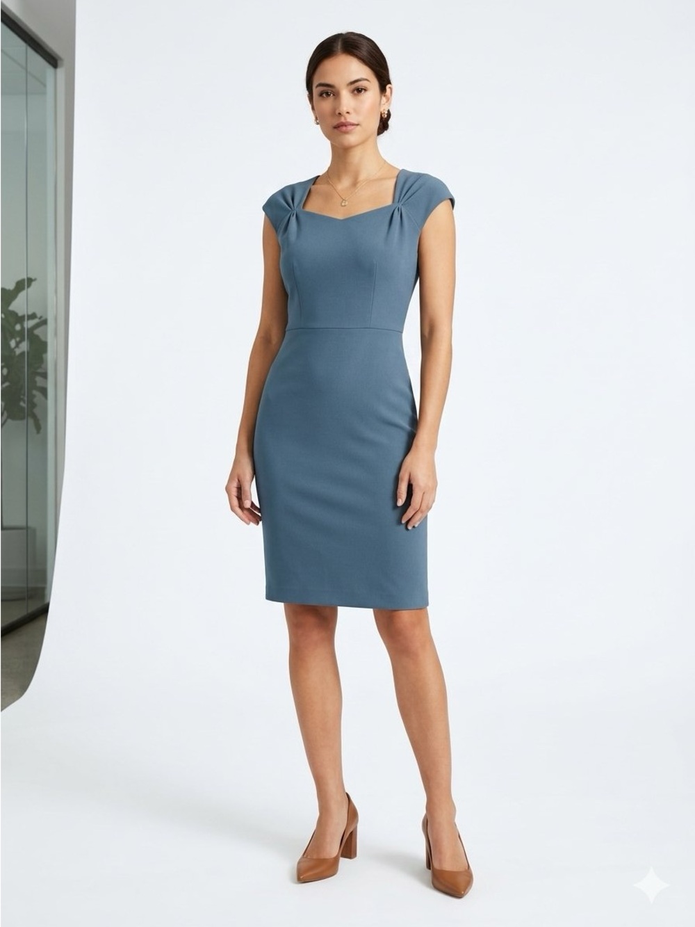 Ann Taylor Slate Blue Cap-Sleeve Sheath Dress